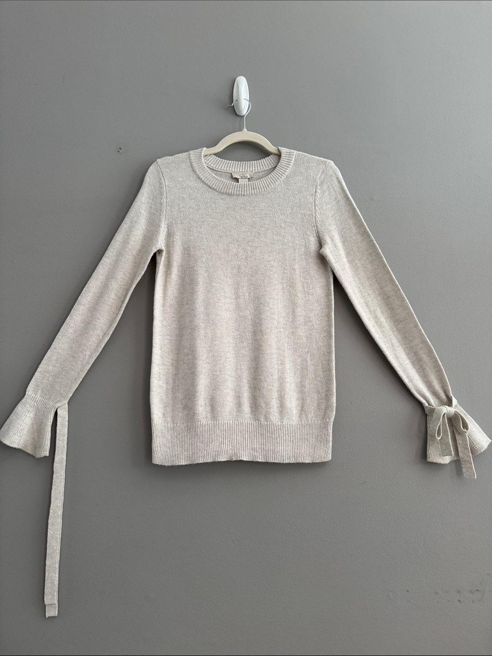 Loft Heathered tan Tie-Sleeve Knit Sweater